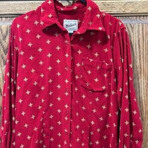 Red and gold star print Woolrich button up‎ shirt corduroy type material